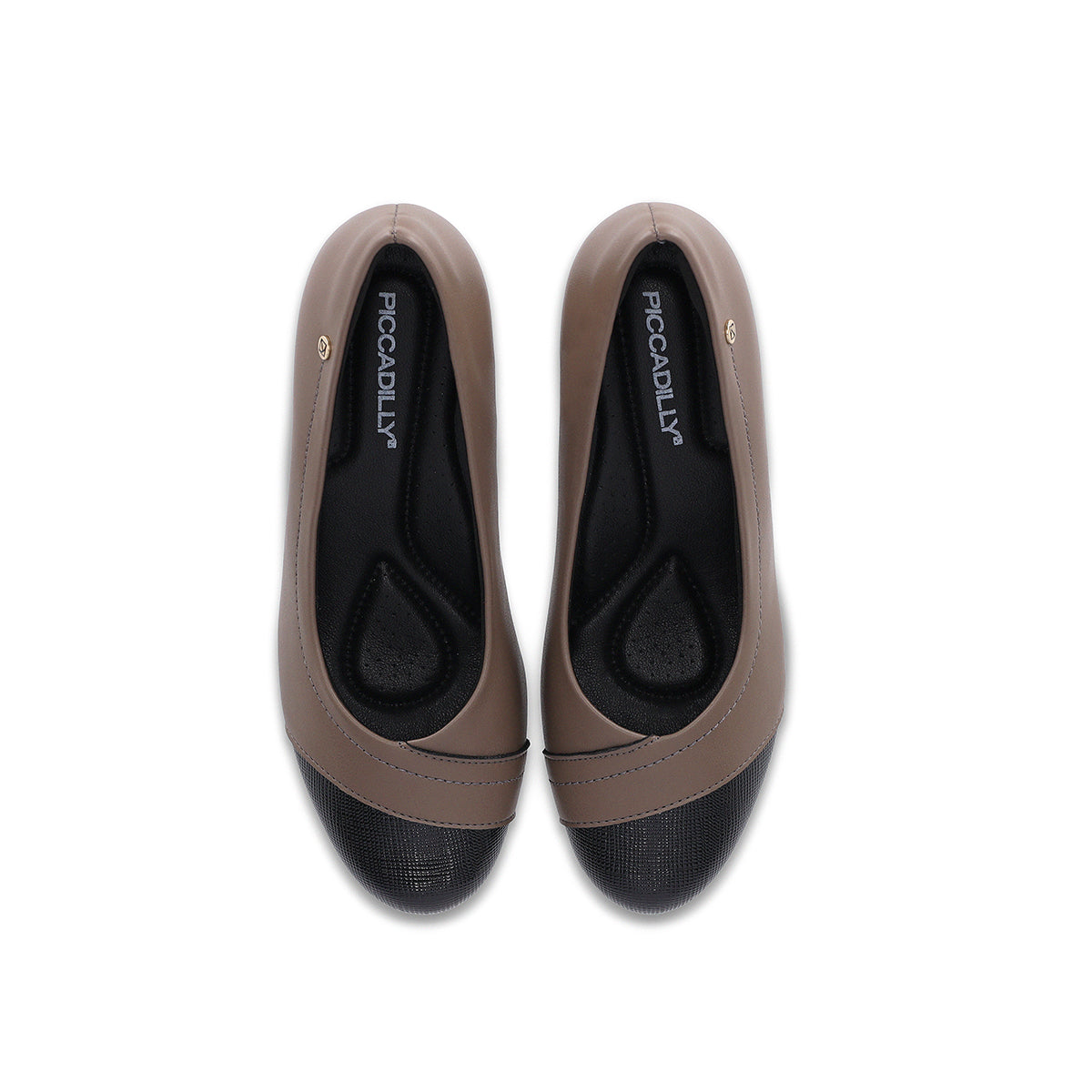 Zapatilla tacón medio cuadrado de 5 cm y color bicolor café negro en puntera para mujer, suela adherente y plantilla anatómica cómoda