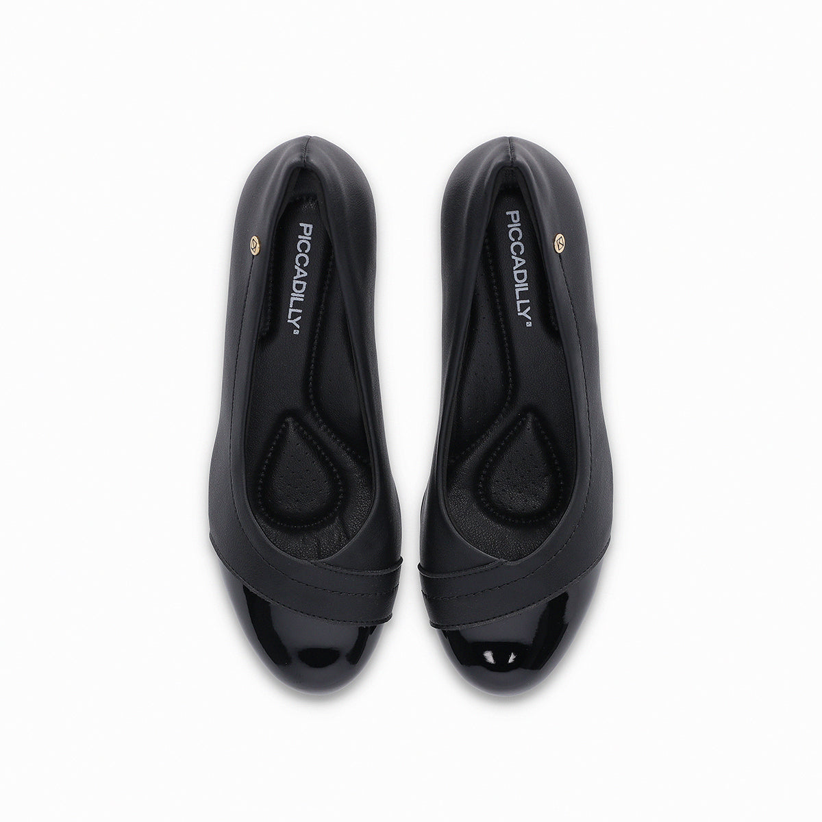Zapatilla tacón medio cuadrado de 5 cm dos texturas puntera charol negro en puntera para mujer, suela adherente y plantilla anatómica perspectiva arriba