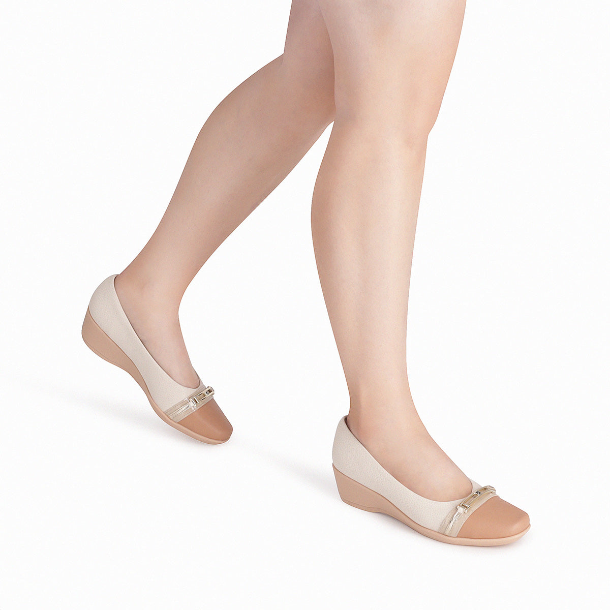 Zapato cap toe cuña media y hebilla para mujer – Ivone