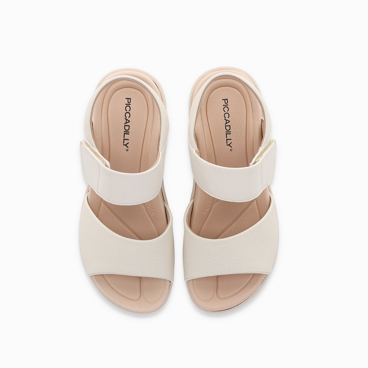 sandalias cuña media 4cm para mujer ajustable con velcro al tobillo una tira ancha en el empeine color blanco vista superior
