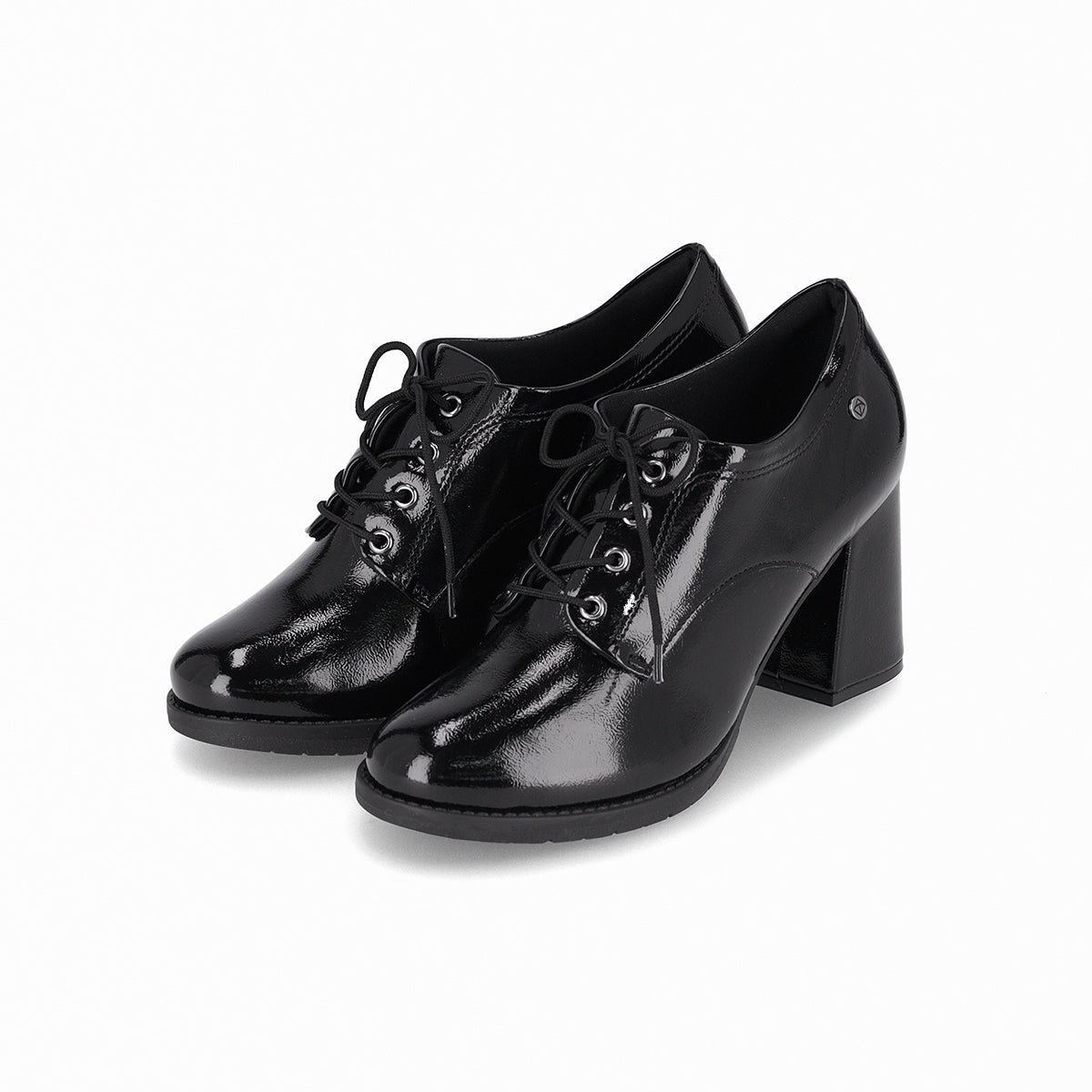 Zapatos negro estilo cuadrado de tacón alto 7.5 cm, con agujetas y tacón ancho para mujer