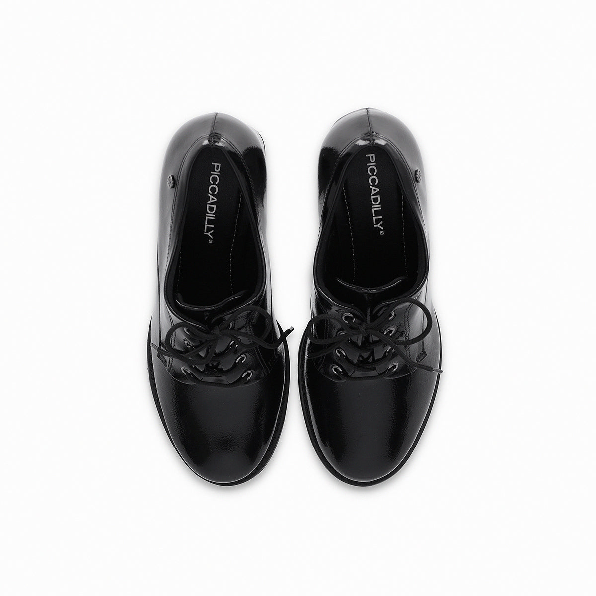 Zapato negro estilo cuadrado de tacón alto 7.5 cm, con agujetas y tacón ancho para mujer vista superior