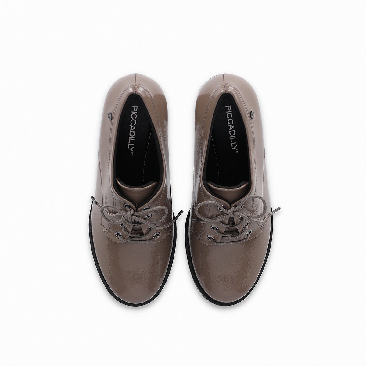 Zapatos color taupe estilo cuadrado de tacón alto 7.5 cm, con agujetas y tacón ancho para mujer vista superior