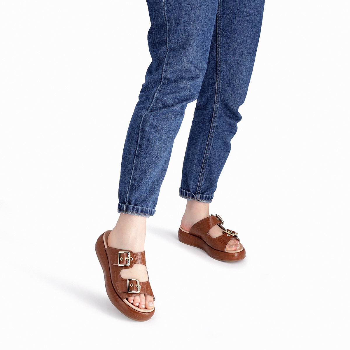 Sandalias de plataforma croco slip-on con hebillas - Sol
