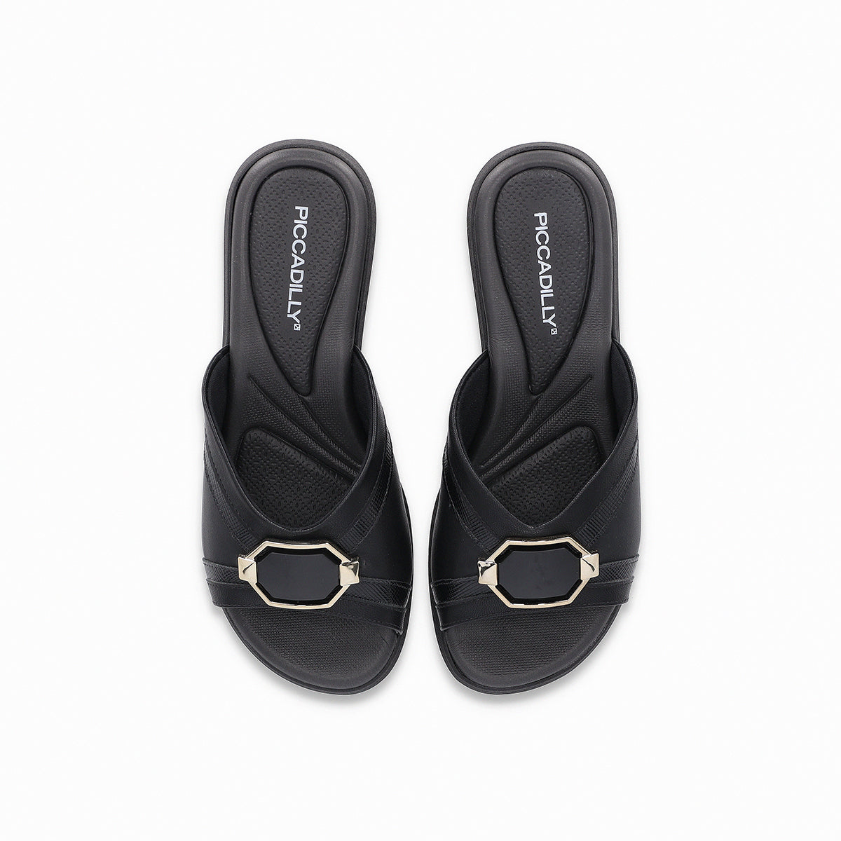 Zuecos abiertos cuña media y hebilla hexagonal – Cecilia