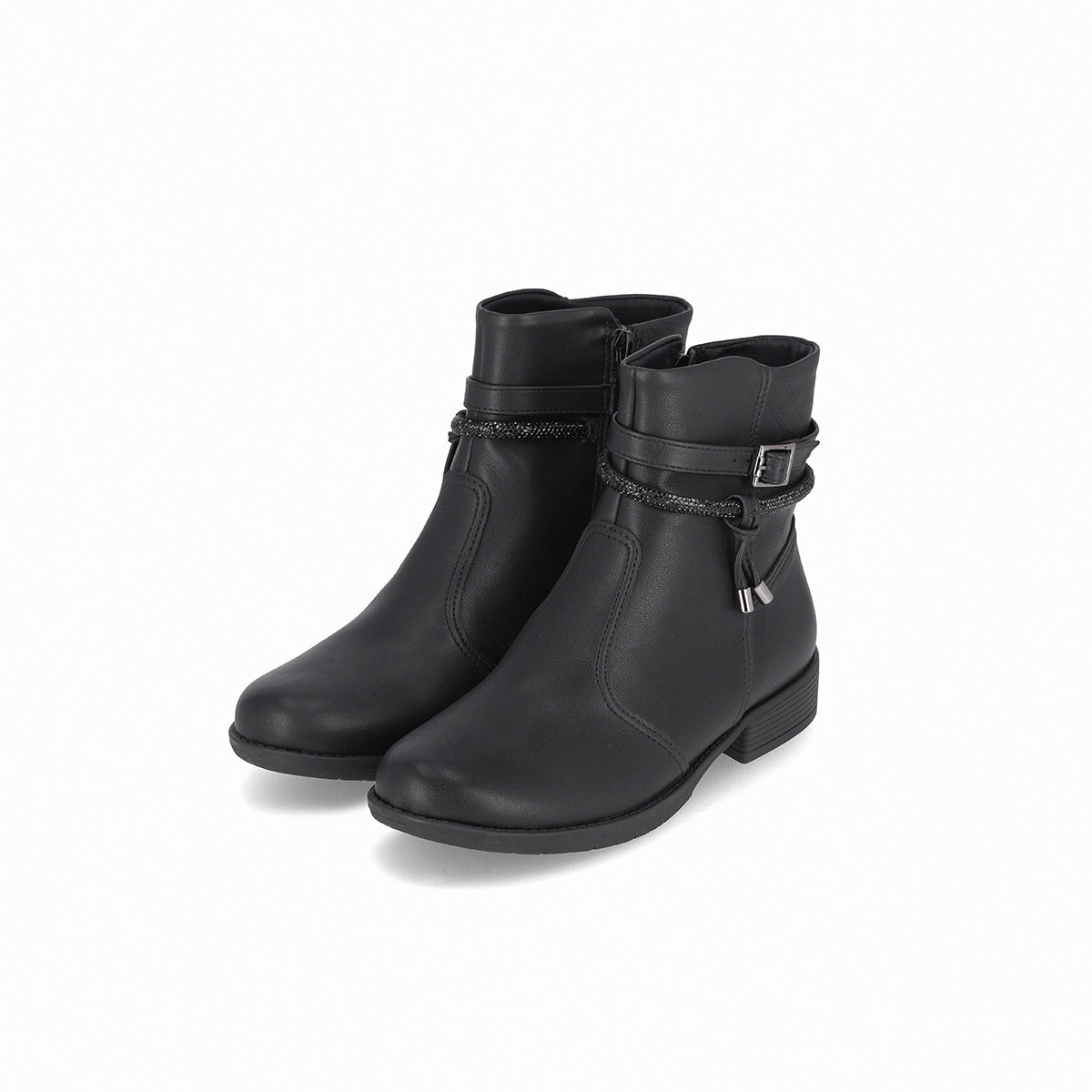Botín tacón bajo con hebilla y tira decorativa – Leci