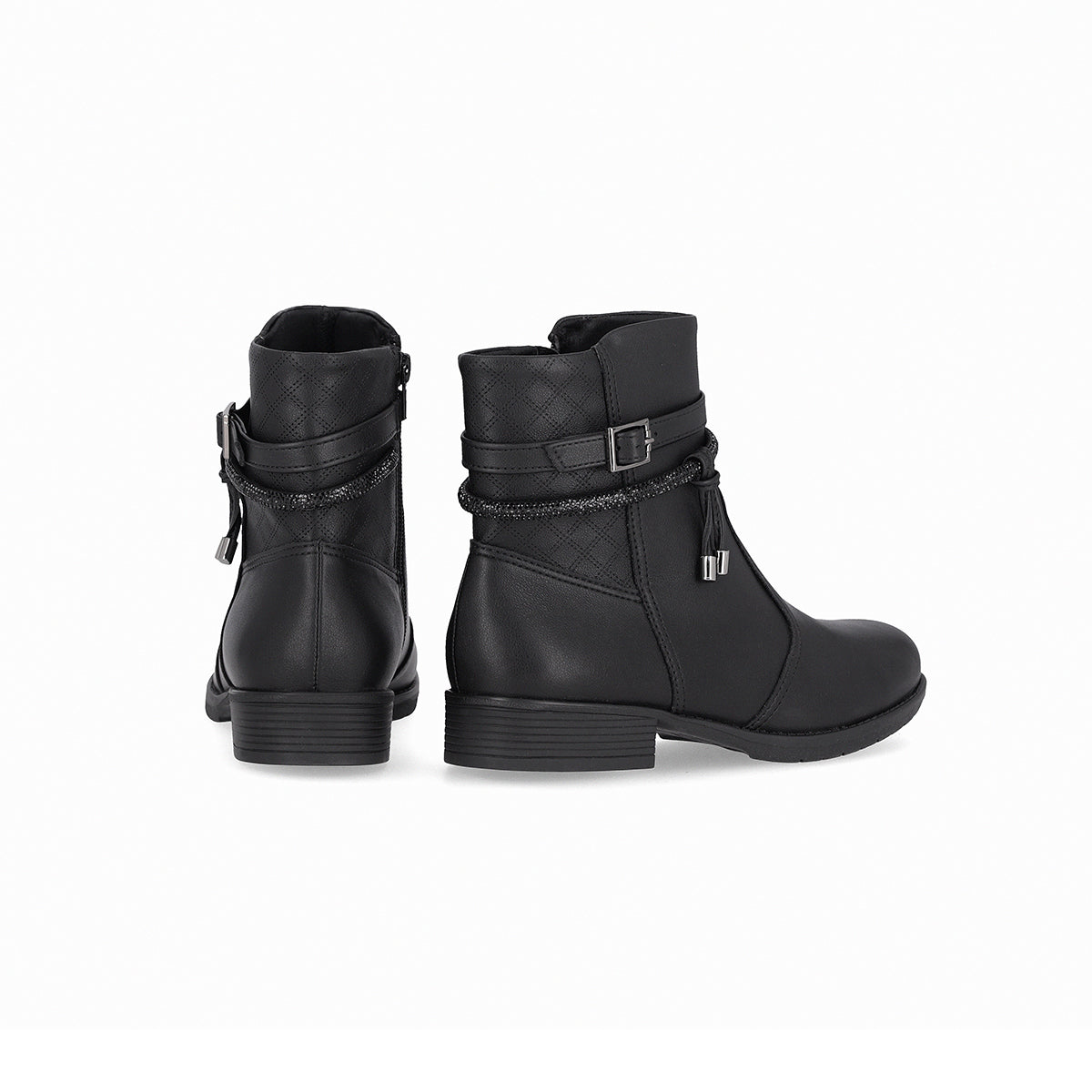 Botín tacón bajo con hebilla y tira decorativa – Leci