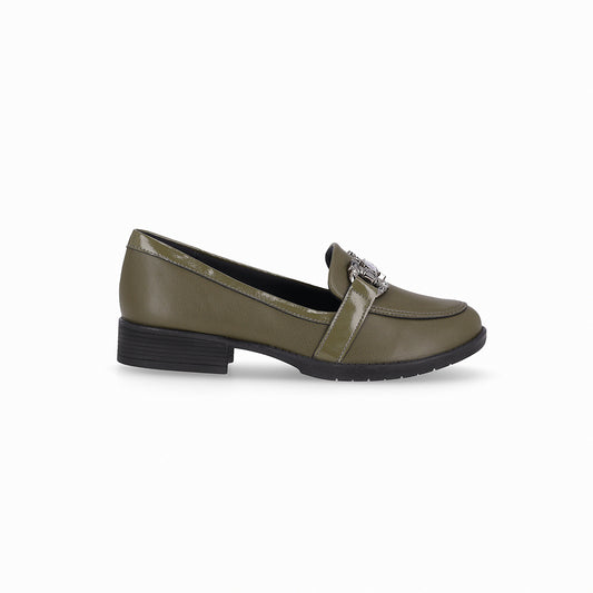Mocasín de tacón bajo con aplicación de piedras frontal - leci