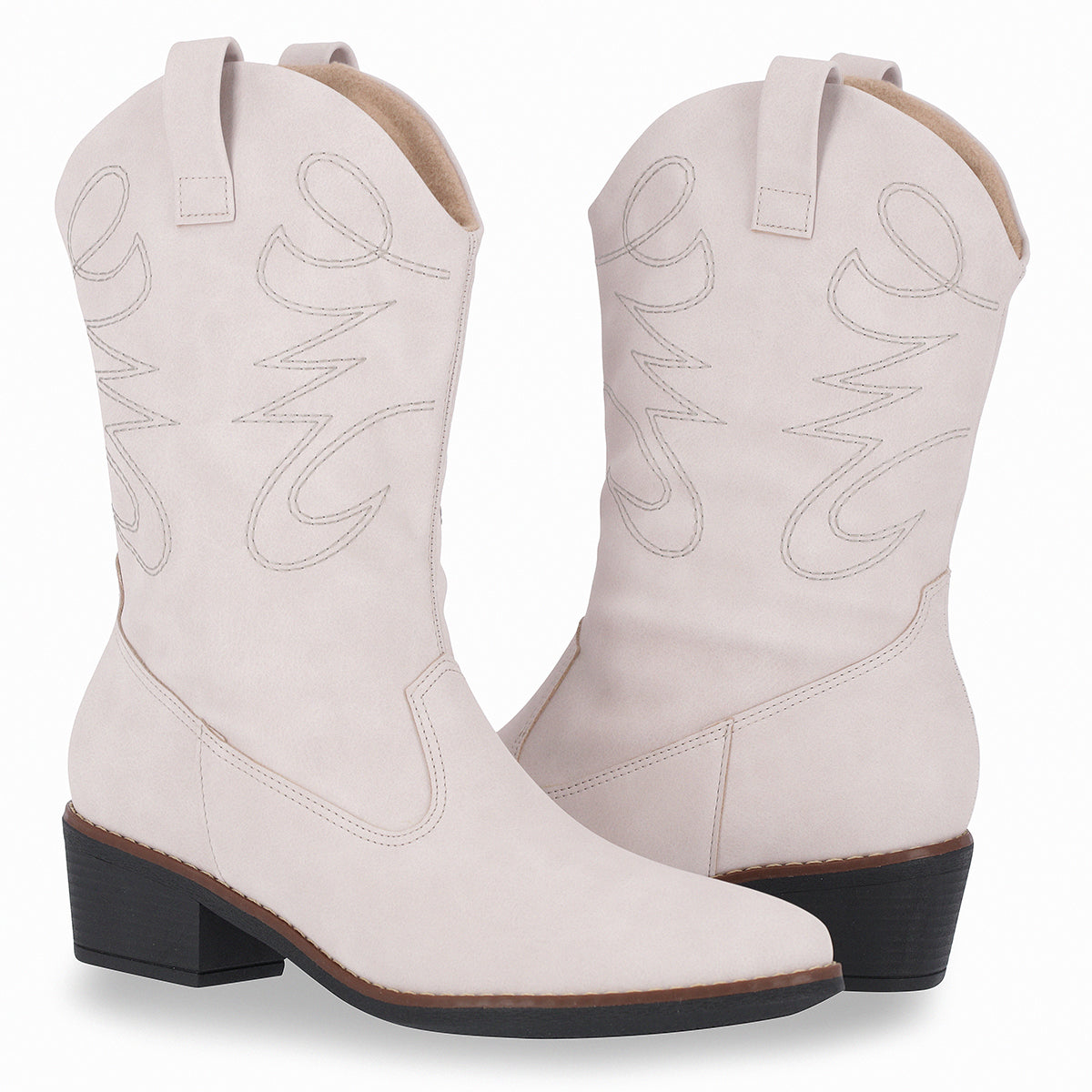 par de botas vaqueras para mujer suela negra, botas con bordado