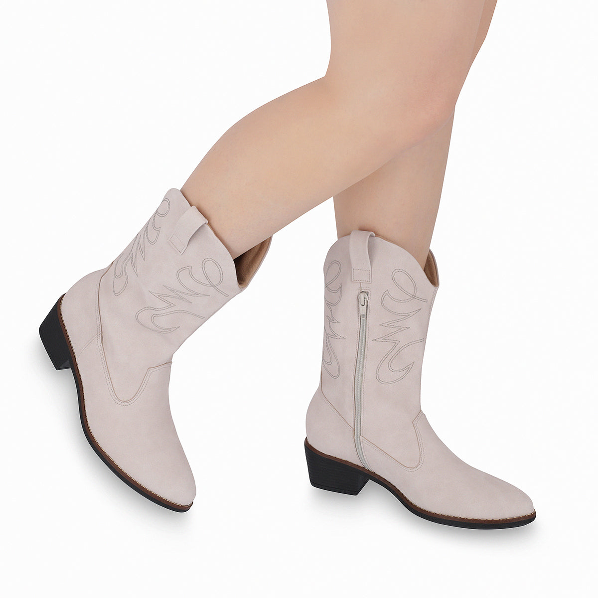 par de botas vaqueras color blanco para mujer suela negra