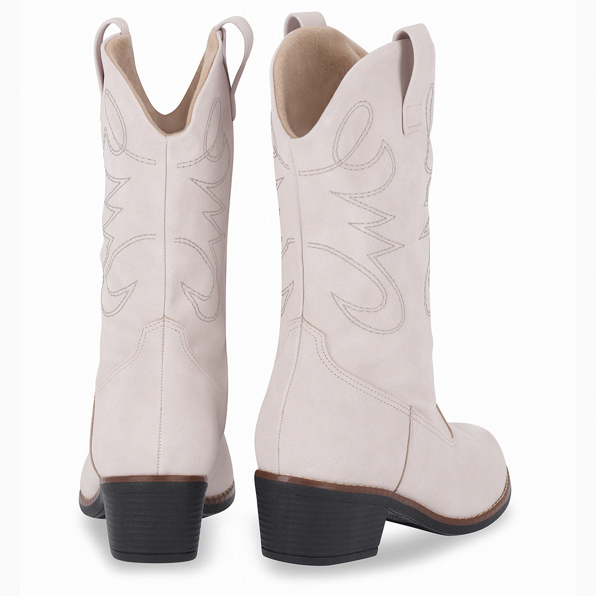 vista trasera par de botas vaqueras para mujer suela negra