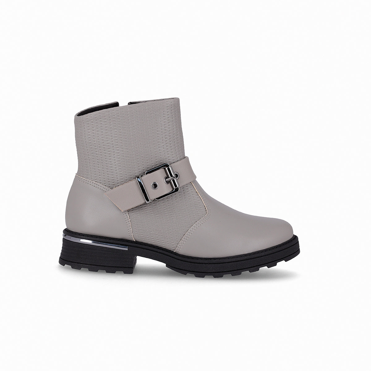 Botas color gris al tobillo de tacón bajo y hebilla decorativa