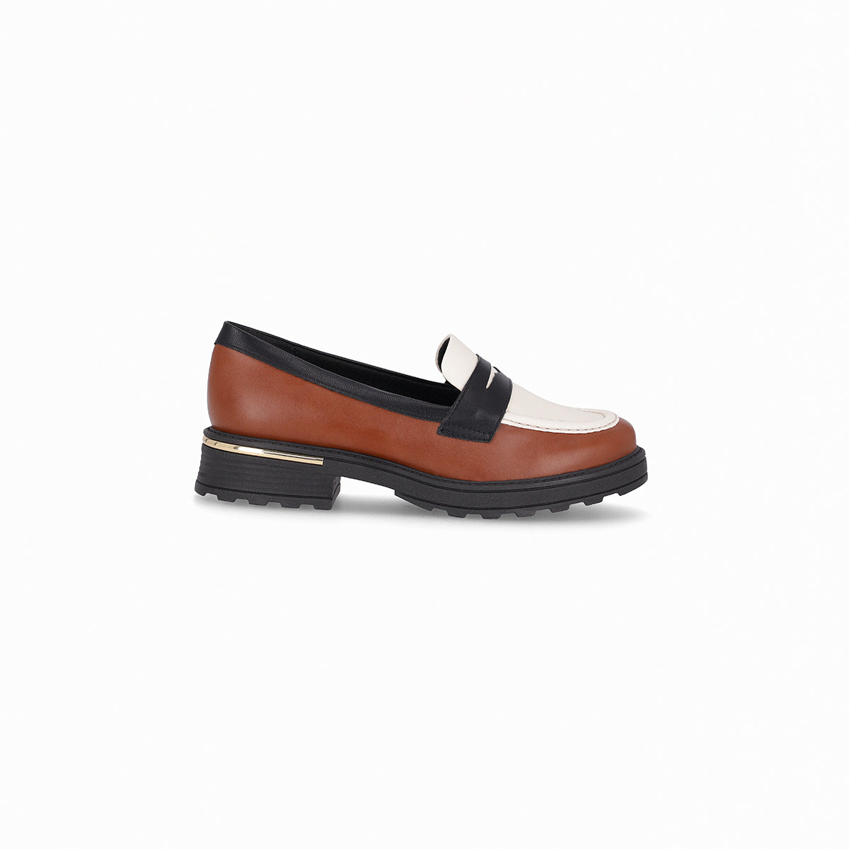 Mocasín tacón medio con detalle dorado – Gisa