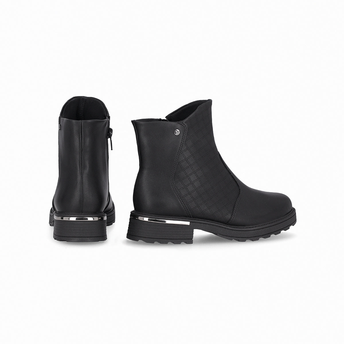Botines doble textura de tacón bajo con detalle metálico - Gisa
