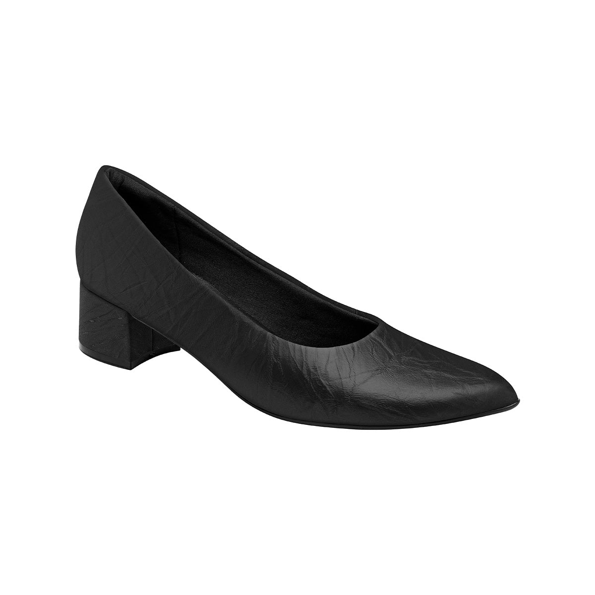 Zapatilla de tacón medio 3.5 cm con puntera almendrada y acabado texturizado para mujer color negro