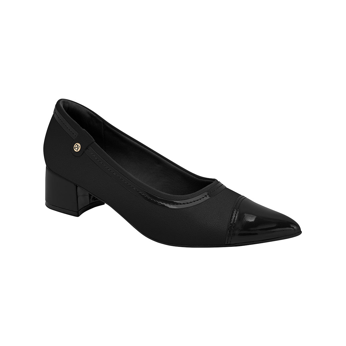 Zapato stiletto de tacón medio 3.5 cm para mujer, color negro con puntera cap toe y suela super adherente