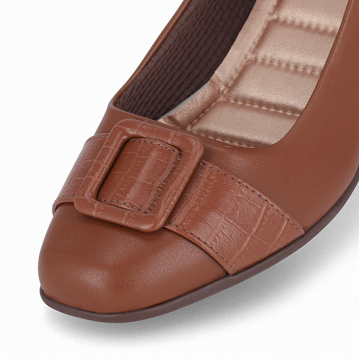 Zapatilla de tacón medio con hebilla croco – Estela
