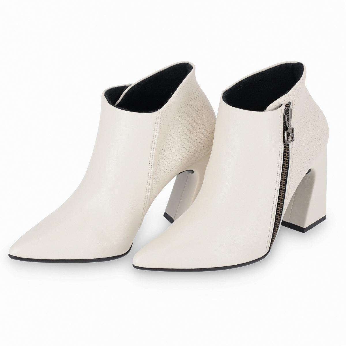 Botines para mujer al tobillo tacón alto con cierre color blancos puntera afilada tacón de 9cm
