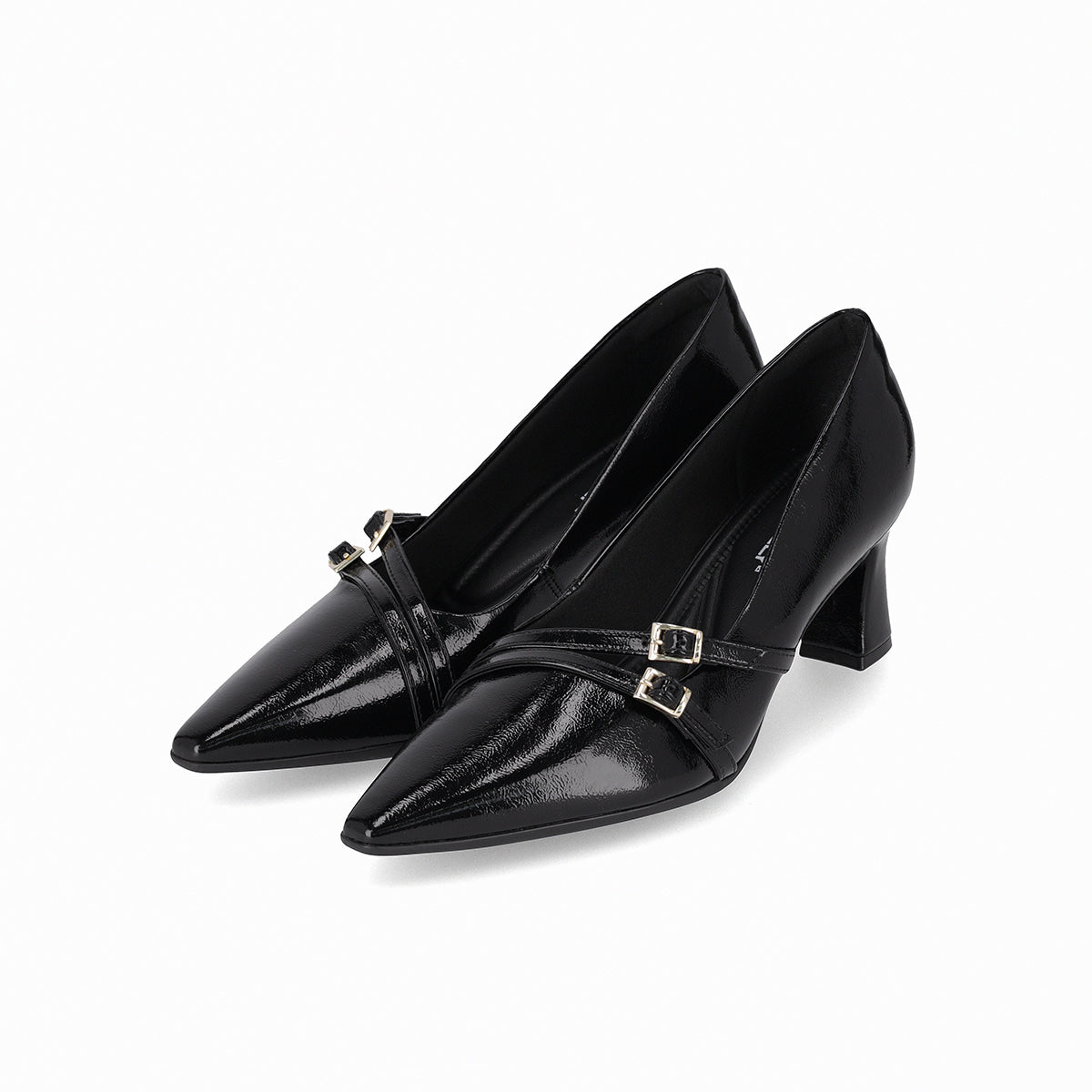 Zapato dama tipo stiletto tacón alto con correas cruzadas color negro puntera en punta