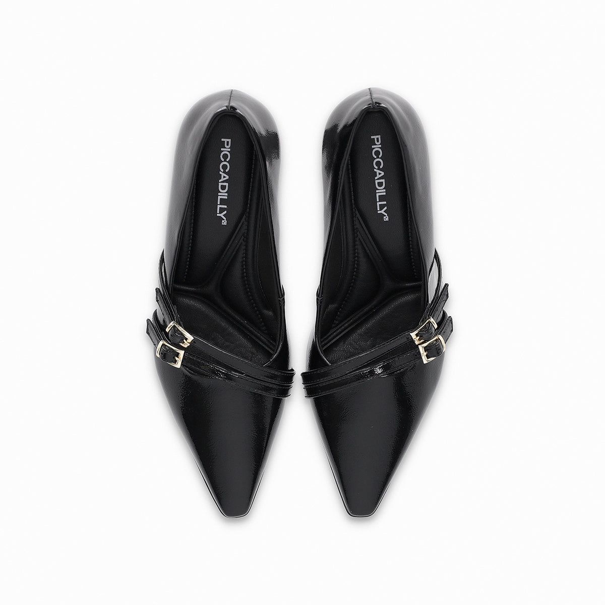 Zapato dama tipo stiletto tacón alto con correas cruzadas color negro puntera en punta desde arriba