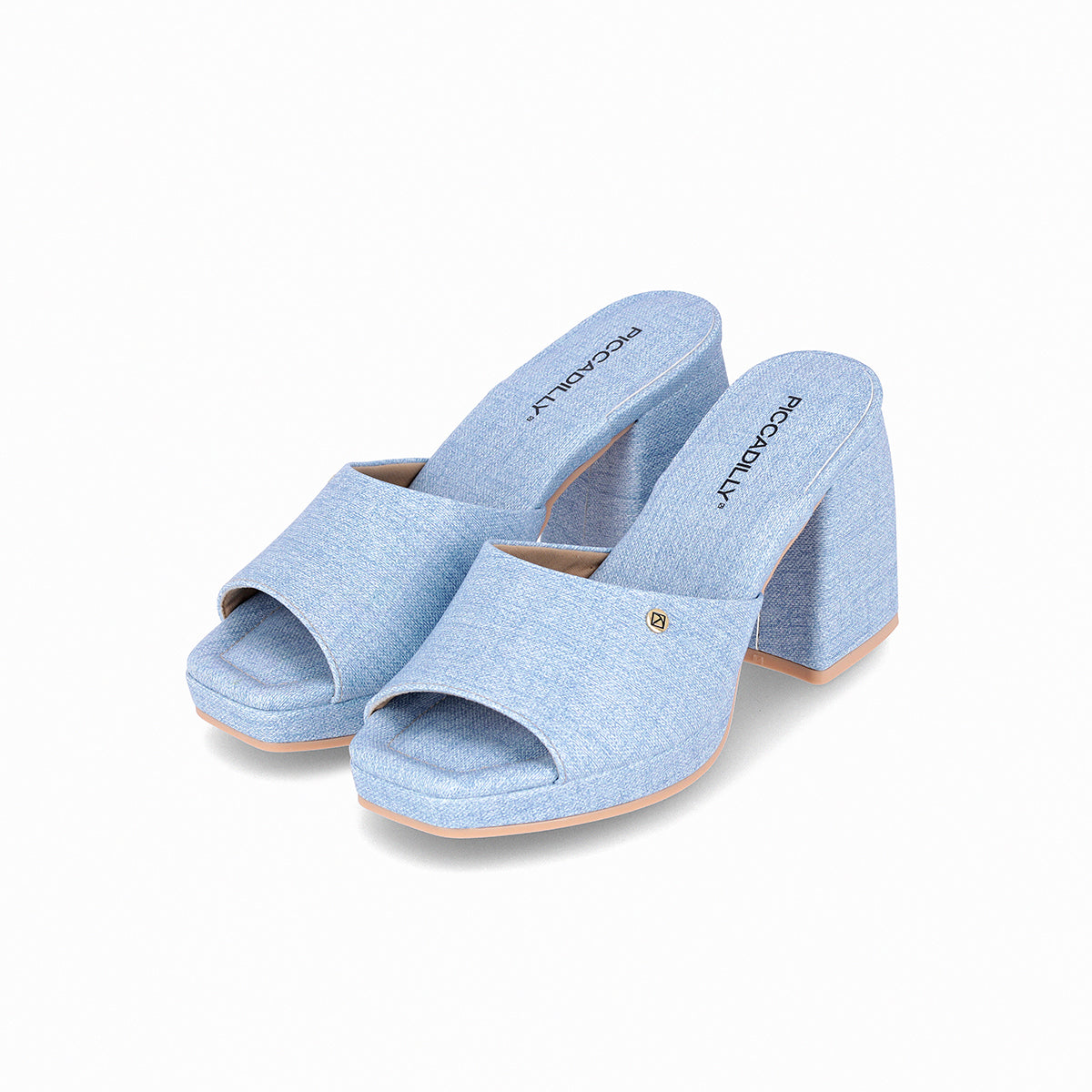 Sandalias de vestir color azul tacón alto cuadrado para mujer