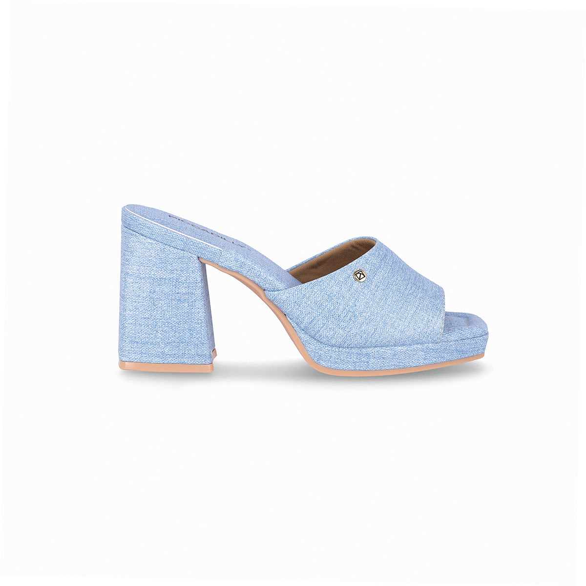 Sandalia abierta color azul tacón alto cuadrado para mujer