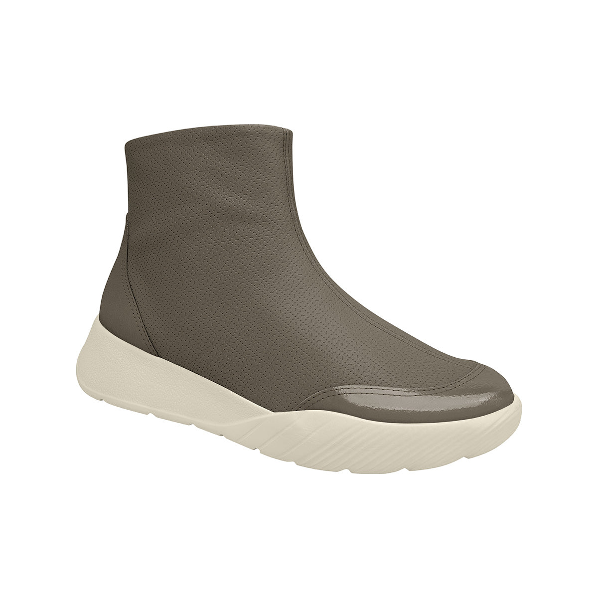 tenis color taupe (verde) al tobillo sin agujetas para Fascitis plantar para mujer, suave plantilla anatómica con plataforma 4 cm, cierre lateral con cremallera. Estilo casual.