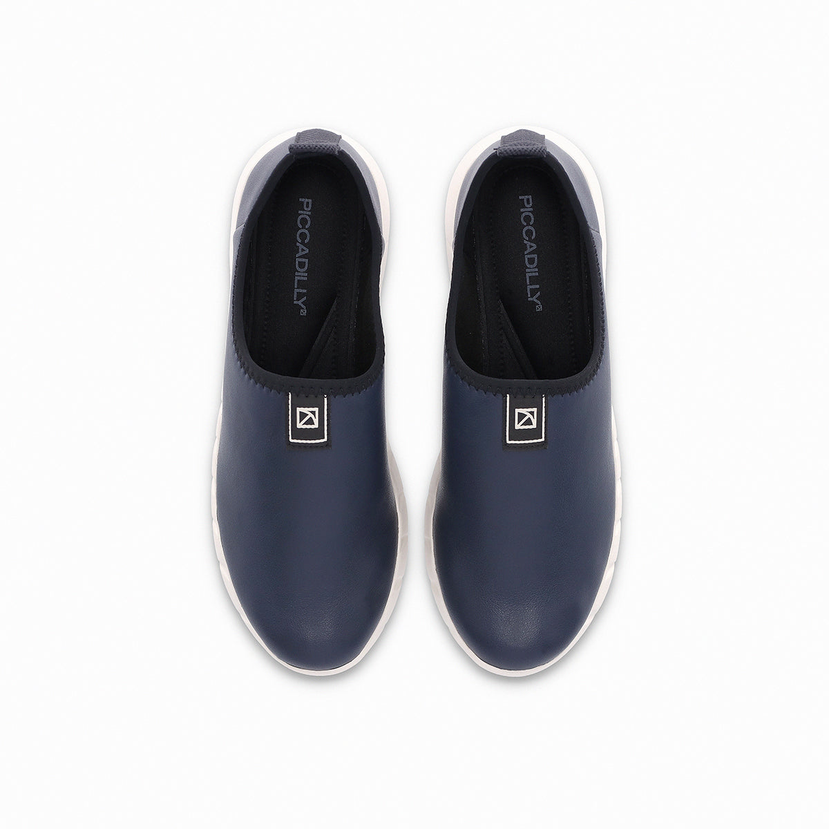 Vista desde arriba tenis minimalistas color azul marino casuales cerrados para mujer, colección Eliane, cuña media 3.5 cm. Estilo casual, versátil y cómodo con amortiguación.