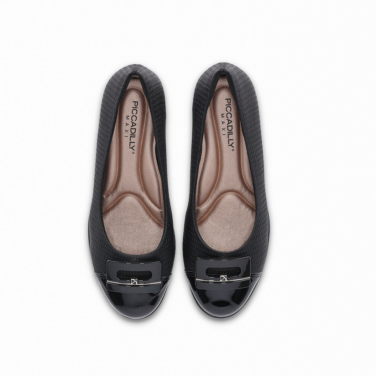 balerina beth de tacon medio corrido doble textura con hebilla para mujer negro