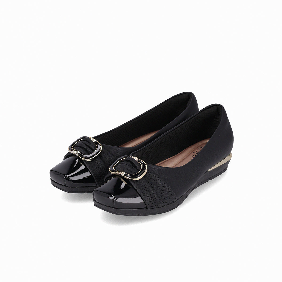 balerina fernanda de tacon bajo para juanetes con cinto decorativo para mujer negro