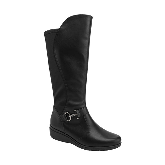 bota beth a la rodilla de tacon corrido bajo con hebilla para mujer negro