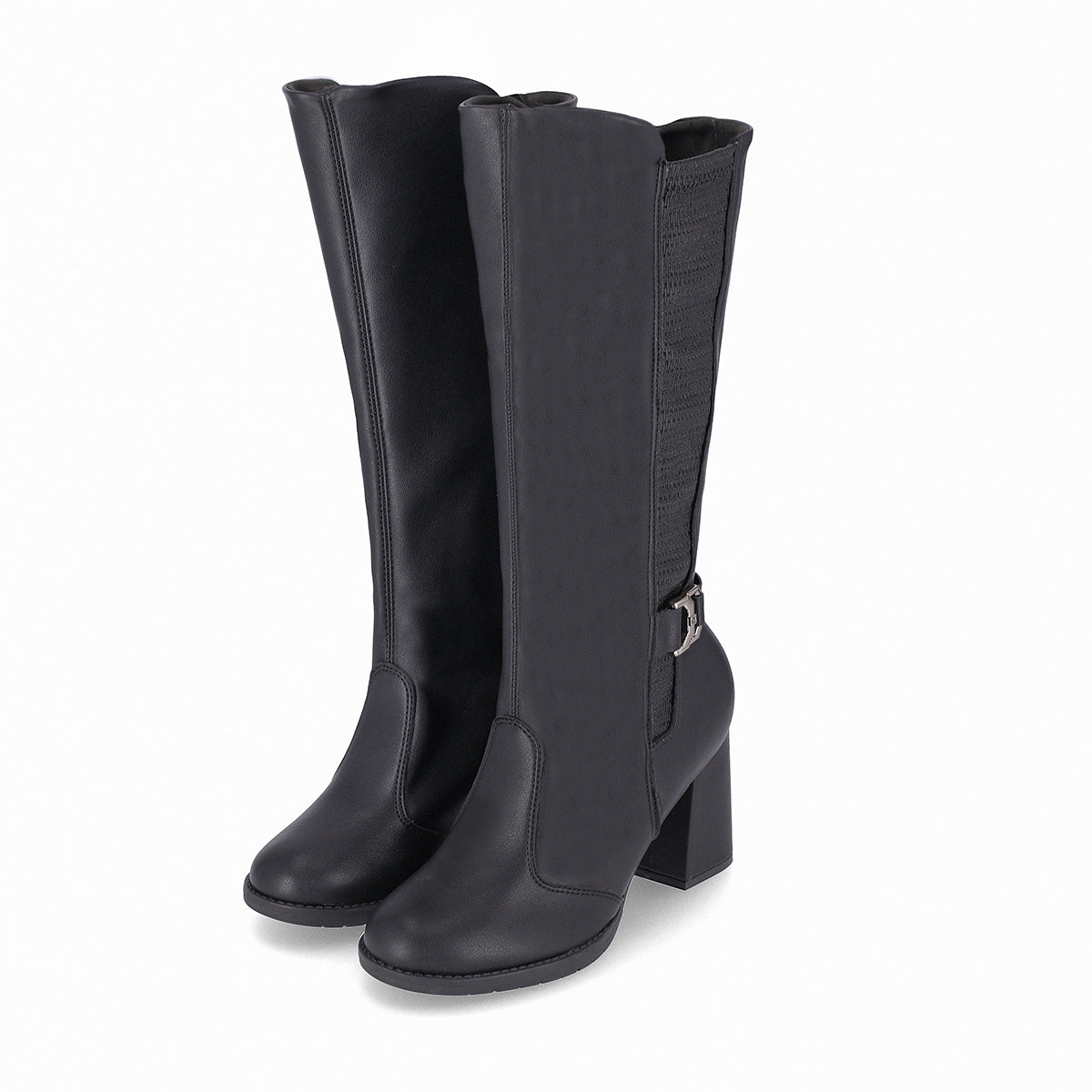 bota elisete a la rodilla de tacon alto grueso de vestir color negro para mujer