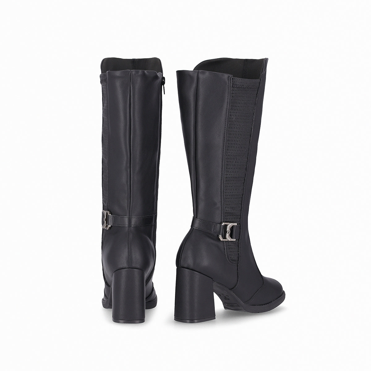 bota elisete a la rodilla de tacon alto grueso de vestir color negro para mujer