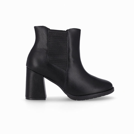 bota elisete al tobillo de tacon alto grueso de vestir para mujer negro