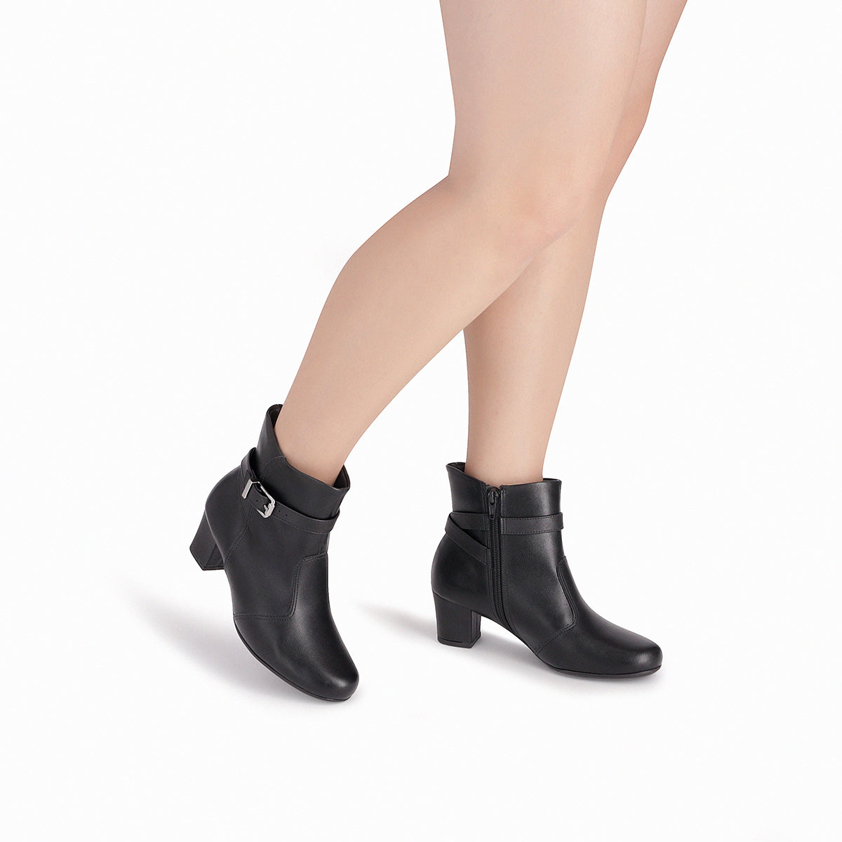 bota laura al tobillo de tacon grueso medio con hebilla para mujer negro