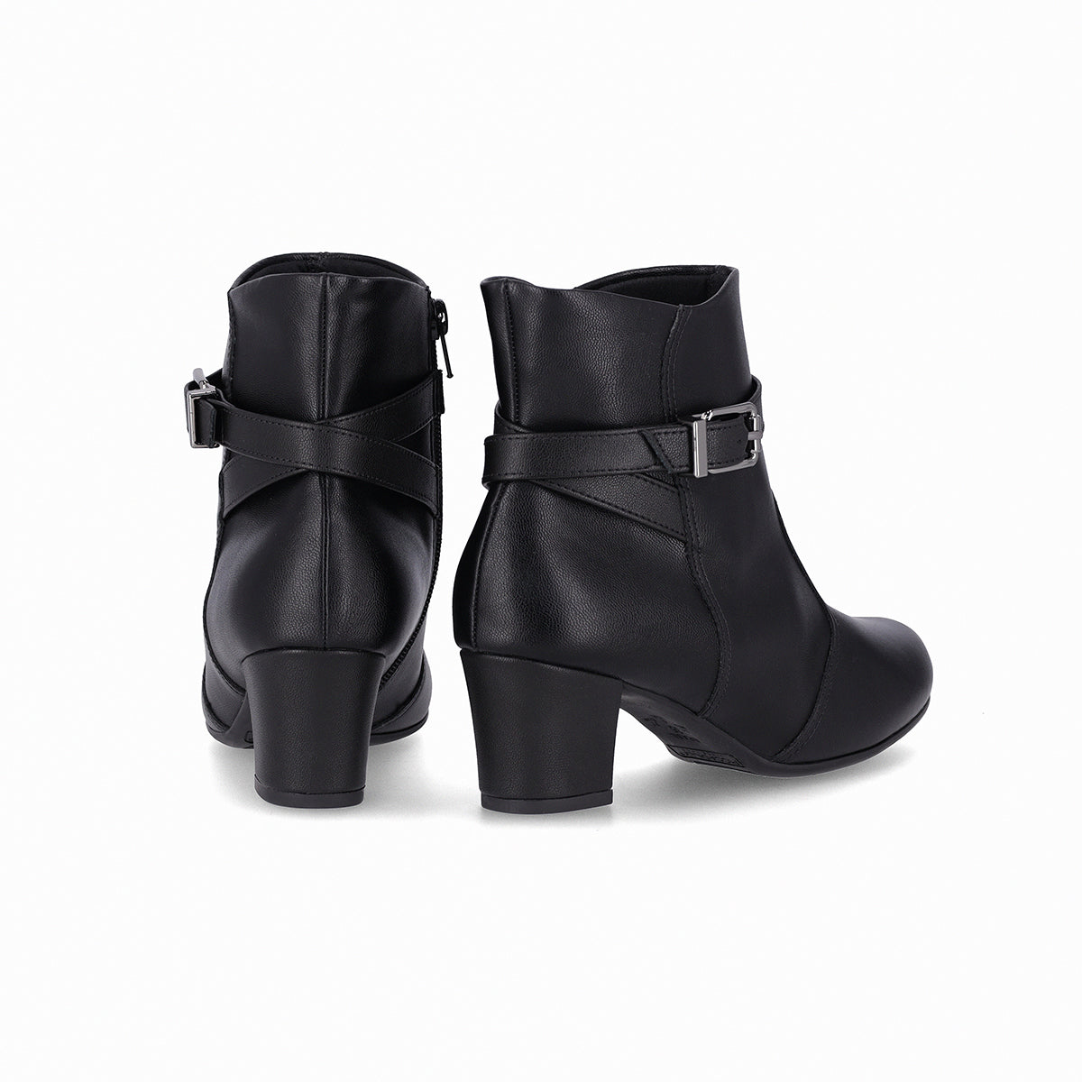 bota laura al tobillo de tacon grueso medio con hebilla para mujer negro