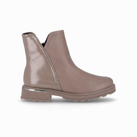 botin casual gisa al tobillo de tacón bajo doble textura para mujer taupe
