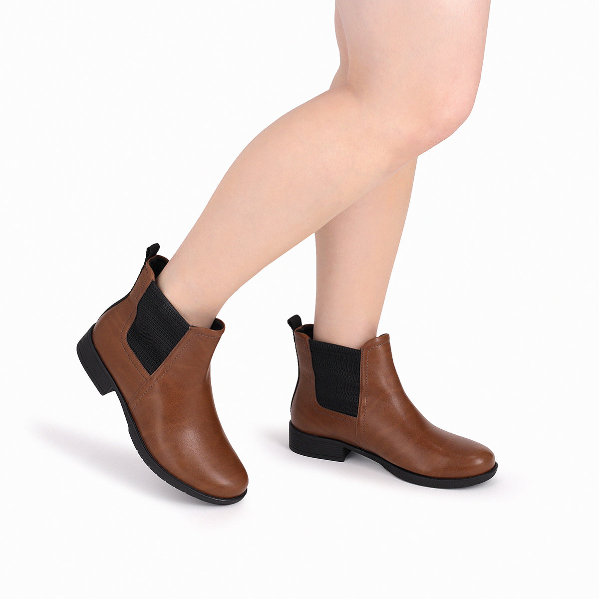 botín casual leci al tobillo de tacón bajo con elástico café