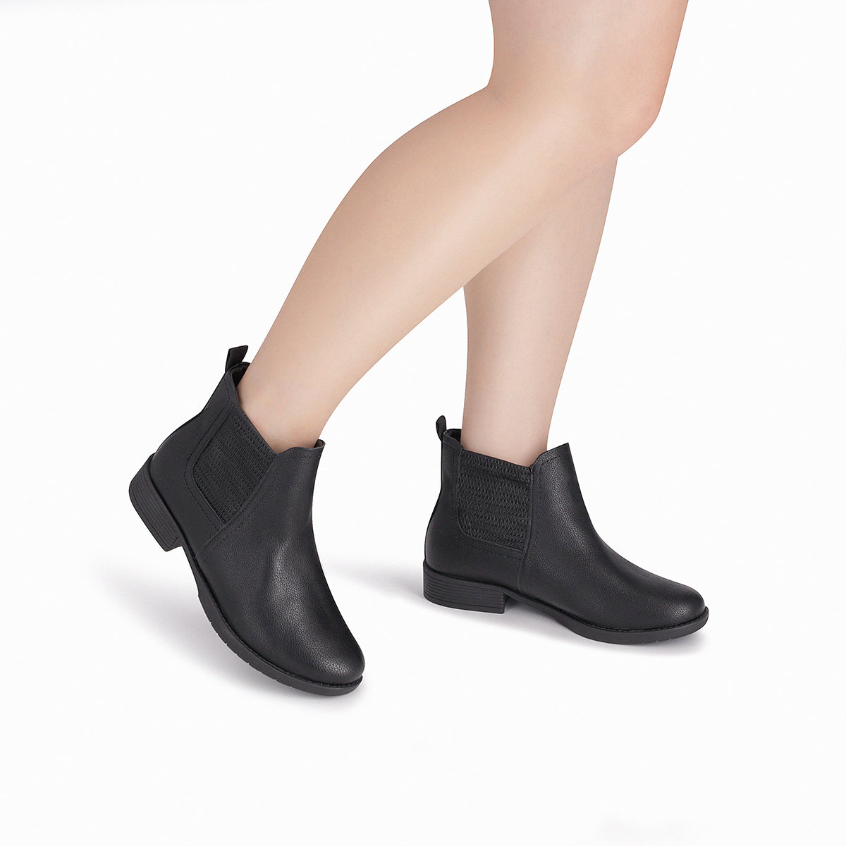 botín casual leci al tobillo de tacón bajo con elástico negro