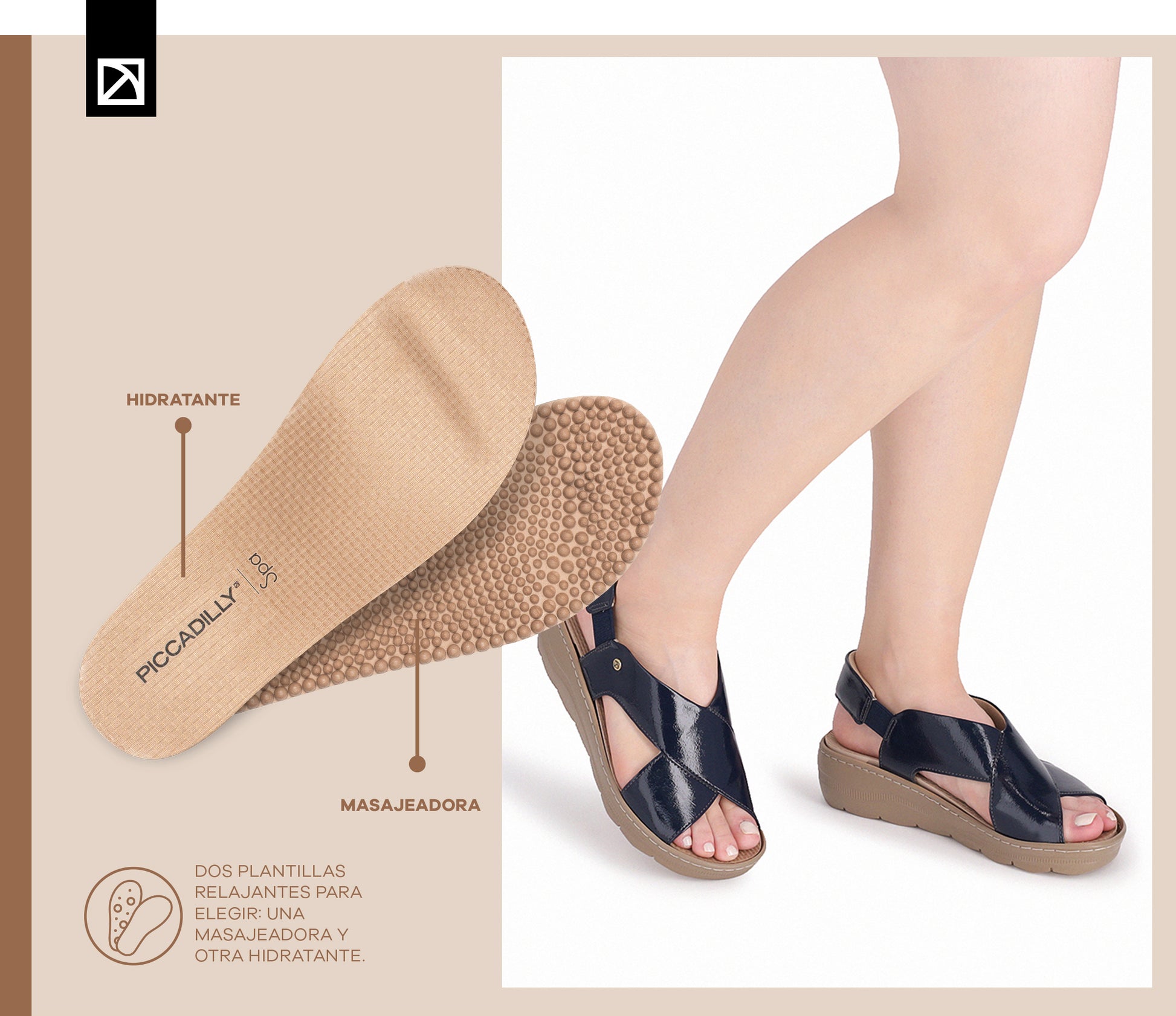 sandalia spa de tacon medio corrido con plantillas relajantes intercambiables para mujer