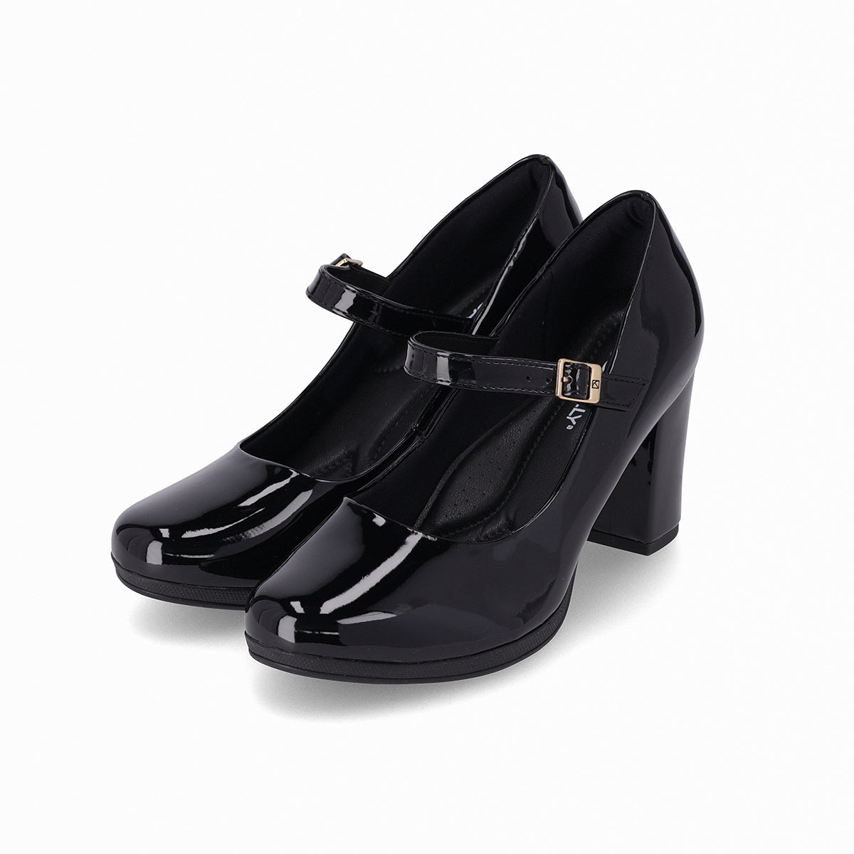 par de zapatillas color negro tacón alto 7.5 cm con correa ajustable al tobillo para mujer colección Deise.