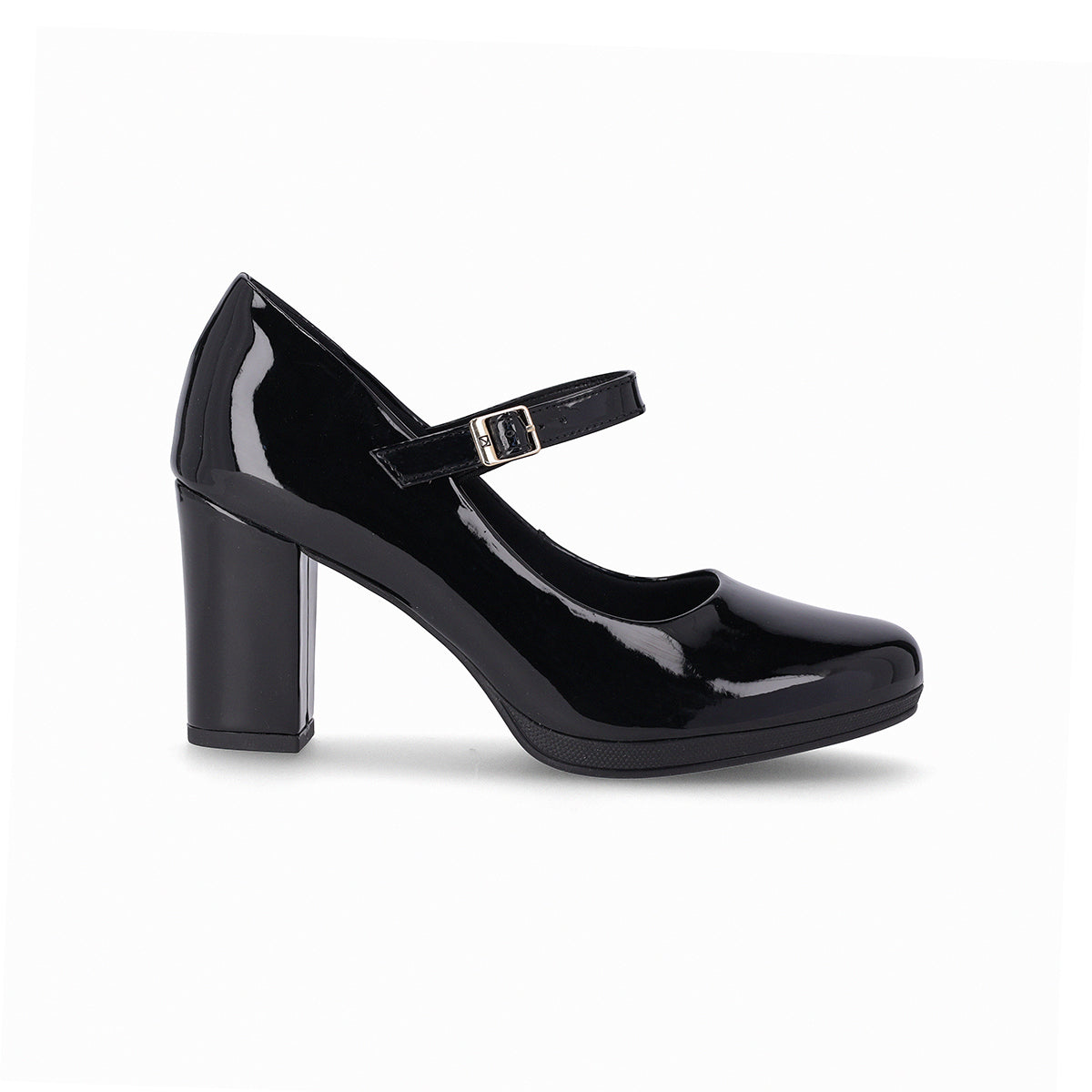 Zapatilla color negro tacón alto 7.5 cm con correa ajustable al tobillo para mujer colección Deise.