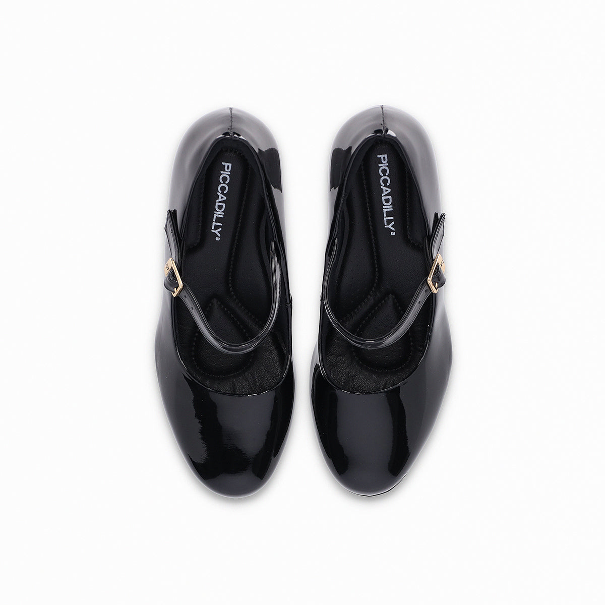 Zapatillas color negro tacón alto 7.5 cm con correa ajustable al tobillo para mujer colección Deise. Vista desde arriba.