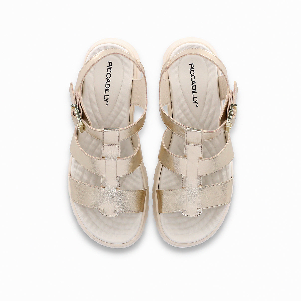 Sandalias mujer plataforma tipo chunky con tiras 5cm color oro dorado ajuste con correa al tobillo