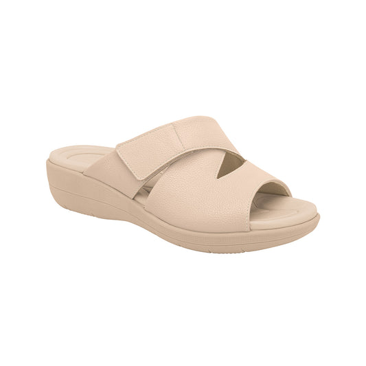 Sandalia color rosa claro de cuña media de tiras cruzadas tipo zueco para mujer