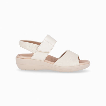 sandalias cuña media 4cm para mujer ajustable con velcro al tobillo una tira ancha en el empeine color blanco vista lateral