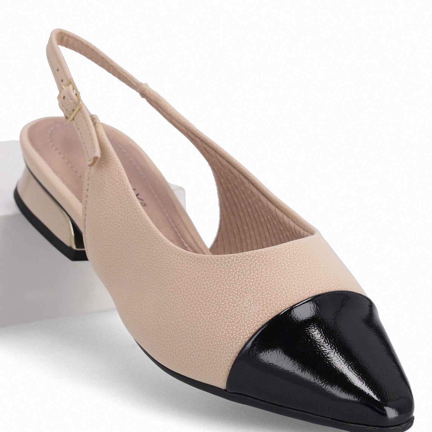 Balerina tacón bajo semi abiertos bicolor – Silvia