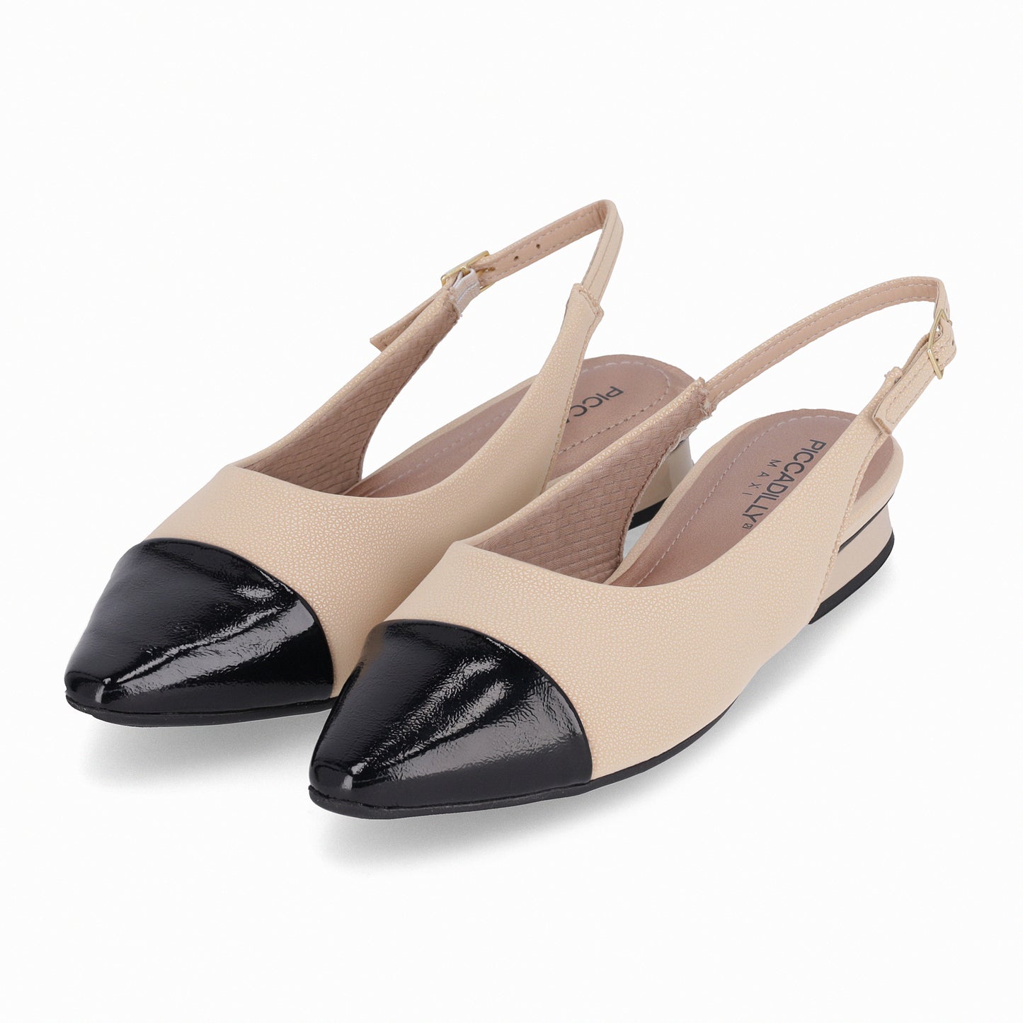 Balerina tacón bajo semi abiertos bicolor – Silvia
