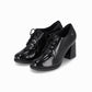 Zapatos negro estilo cuadrado de tacón alto 7.5 cm, con agujetas y tacón ancho para mujer