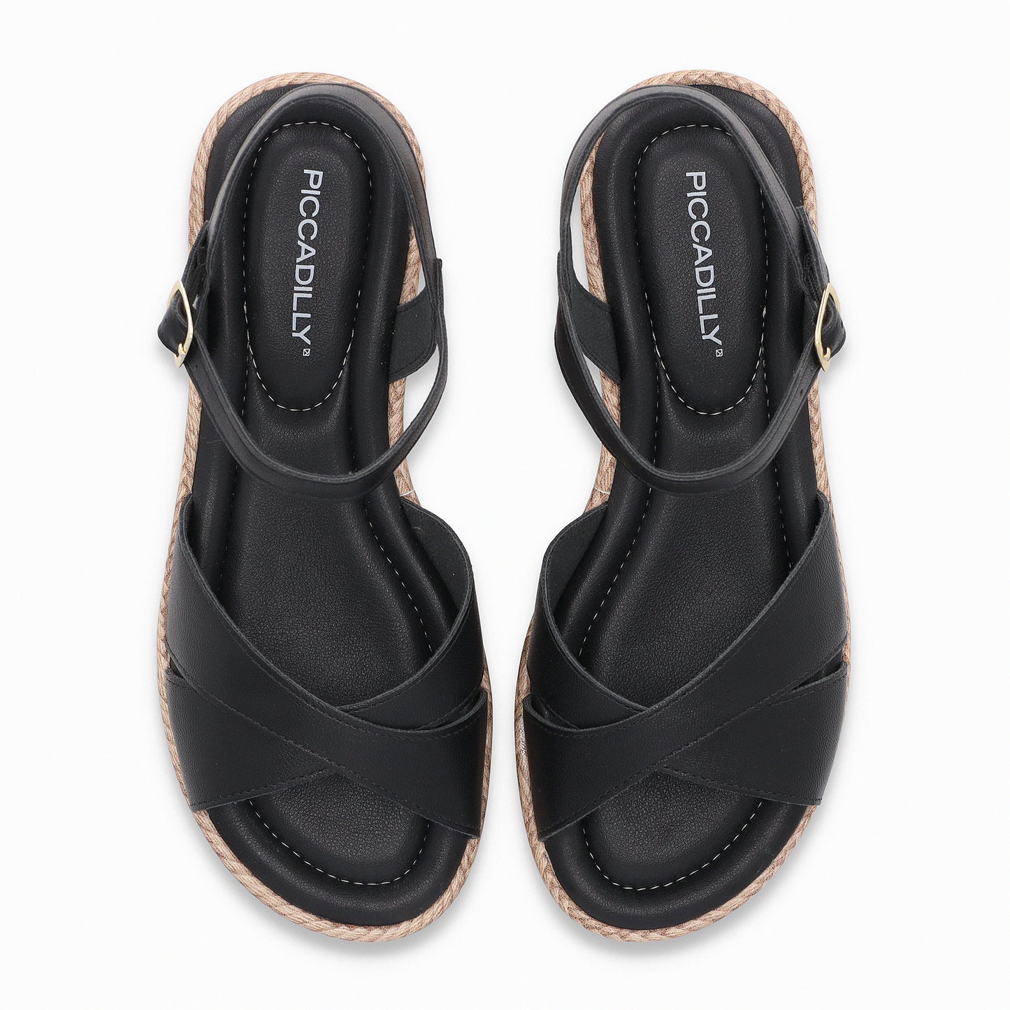 Sandalia de cuña baja corrida con correas al tobillo y tiras cruzadas - Contemporanea